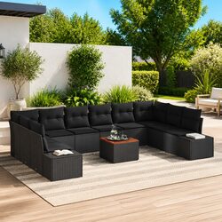 Durable Modular Garden Sofa Set 11 Pieces Black Rattan