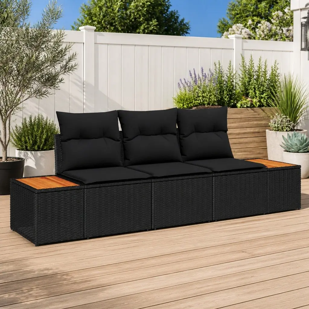 Modular Black Poly Rattan Garden Sofa Set for Outdoor Use