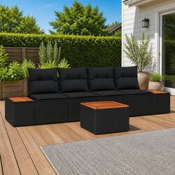 Premium Black Poly Rattan 5-Piece Garden Sofa Set