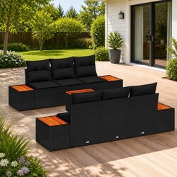 7-Piece Modular Patio Sofa Set with Black Poly Rattan