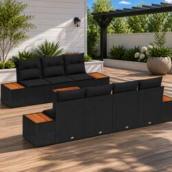 8-Piece Modular Black Poly Rattan Garden Sofa Set