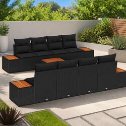 Modular 9-Piece Outdoor Sofa Set in Black Poly Rattan