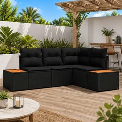 5-Piece Black Poly Rattan Modular Garden Sofa Set