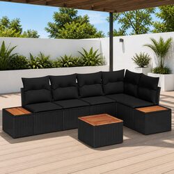 High-Quality 6-Piece Black Poly Rattan Garden Sofa Set