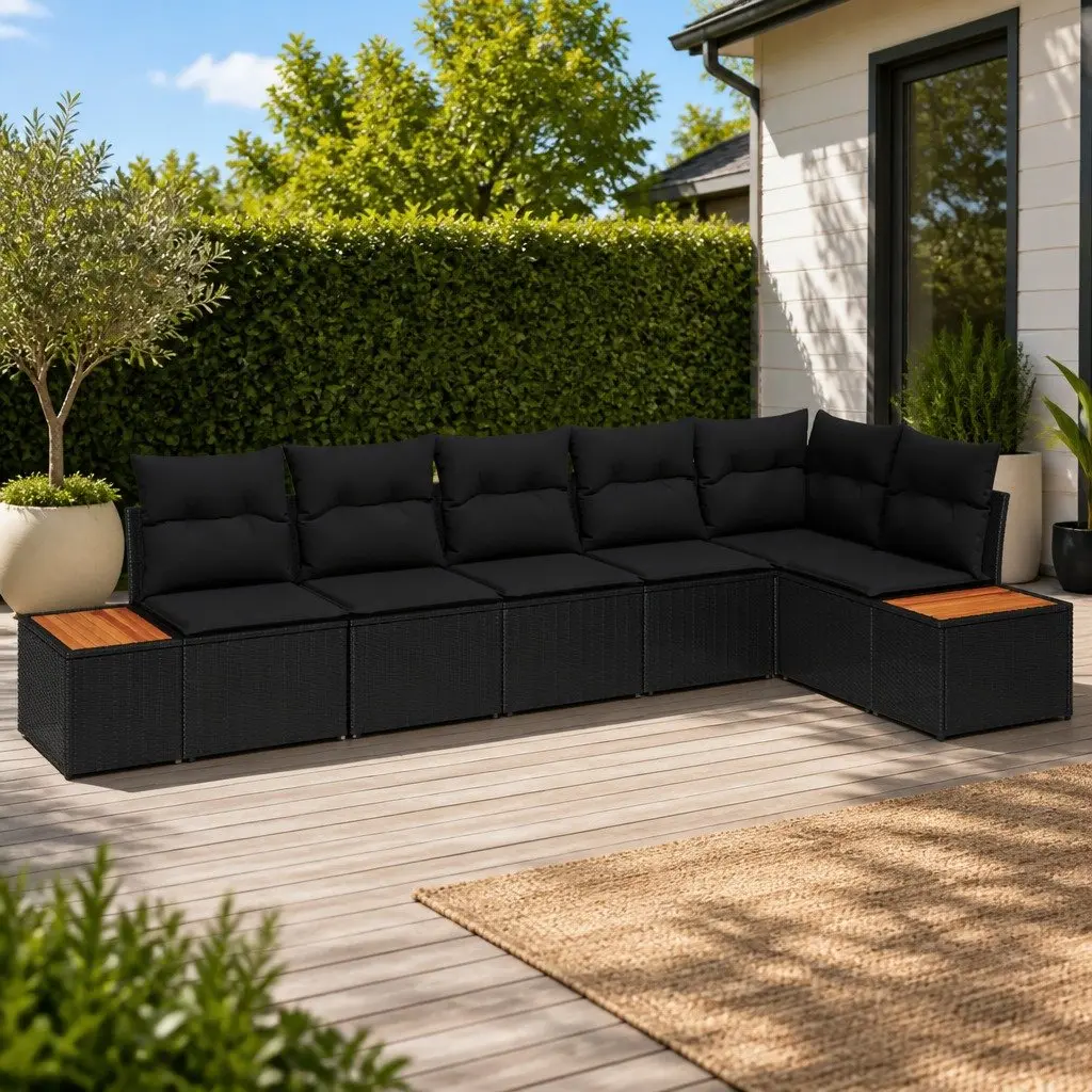 Garden Sofa Set Poly Rattan 6 Pieces Black