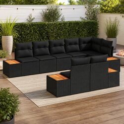 8 Piece Modular Black Poly Rattan Garden Sofa Set