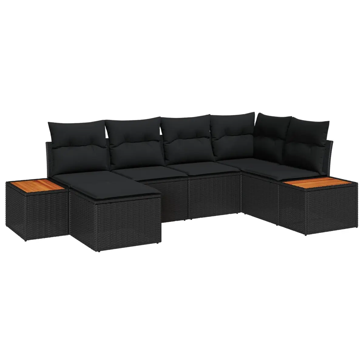 Garden Sofa Set Poly Rattan 6 Pieces Black Outdoor Furniture with Cushions