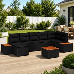 8-Piece Black Poly Rattan Garden Sofa Set