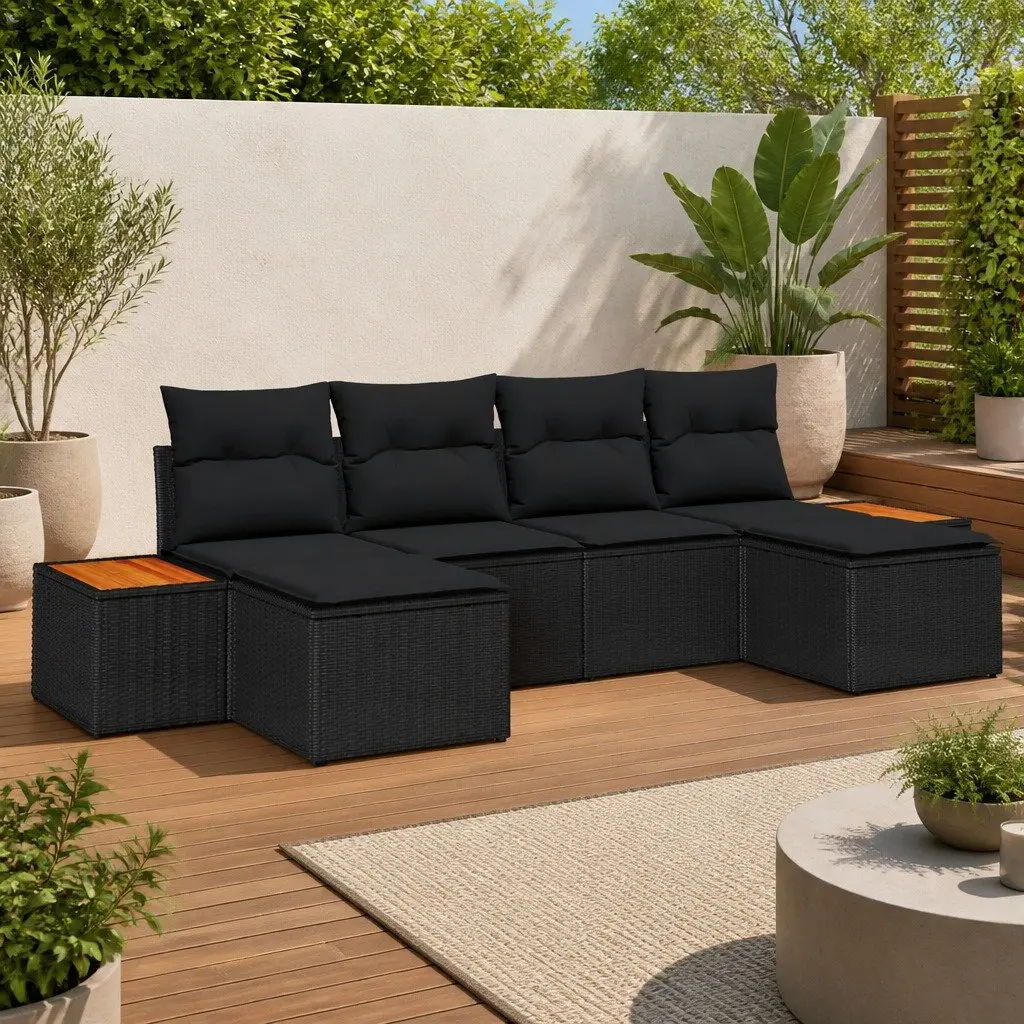 Modular Outdoor Sectional Sofa Set 6 Pieces Black