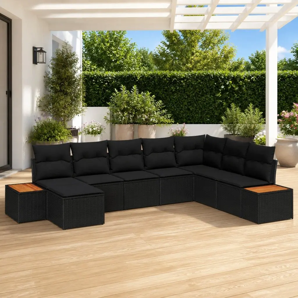 Outdoor Garden Sofa Set 8 Piece Modular Lounge Furniture Black Poly Rattan