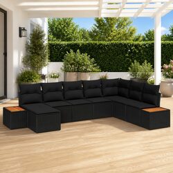 8-Piece Black Poly Rattan Outdoor Sofa Set for Stylish Comfort