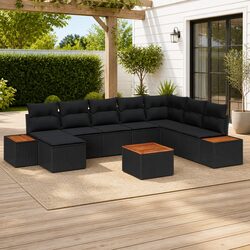 Durable 9-Piece Modular Black Poly Rattan Sofa Set