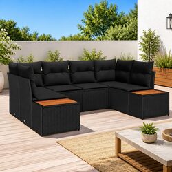 Stylish 6-Piece Black Poly Rattan Outdoor Sofa Set