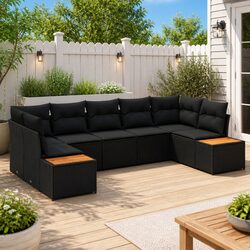 Modular 7-Piece Black Garden Sofa Set with Cushions