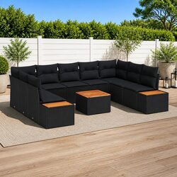 10-Piece Black Poly Rattan Garden Sofa Set