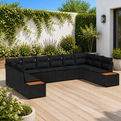 10-Piece Modular Outdoor Garden Sofa Set in Black Rattan