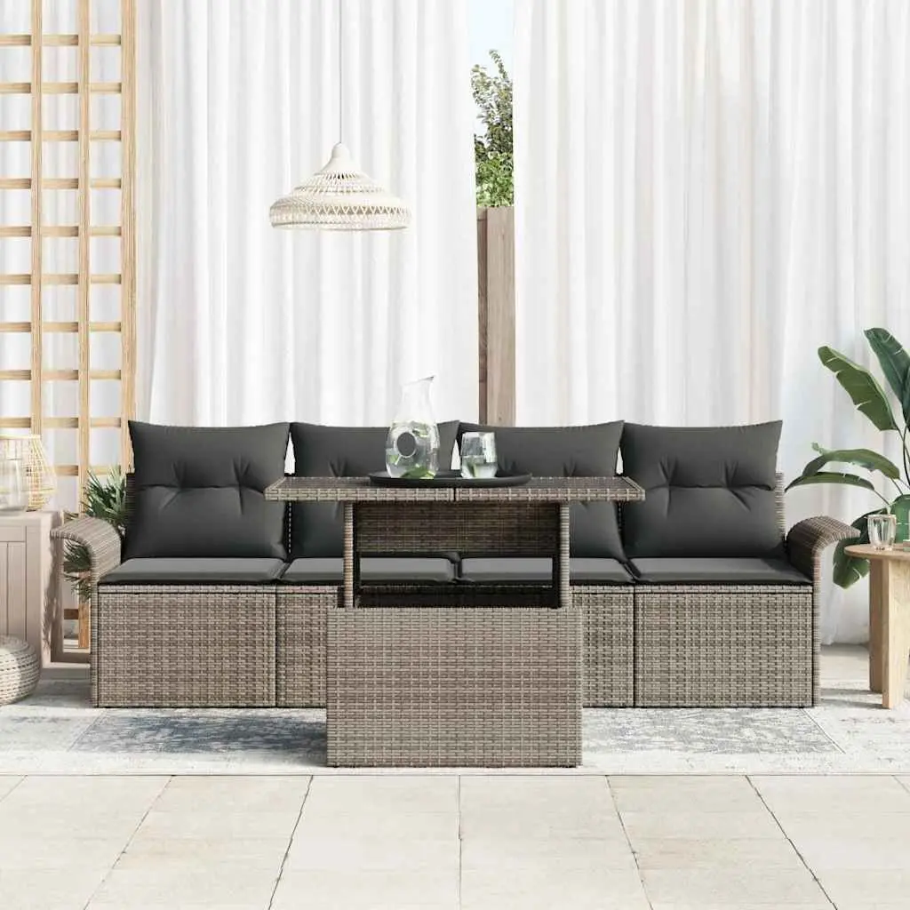 5-Piece Grey Poly Rattan Outdoor Sofa Set