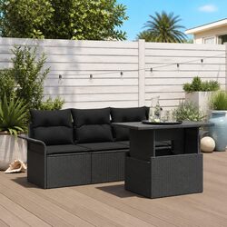 Premium 5-Piece Black Poly Rattan Garden Sofa Set
