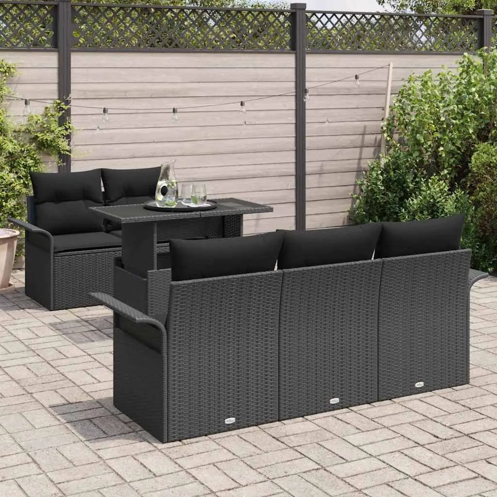 Garden Sofa Set 6 Pieces Outdoor Furniture Poly Rattan Black Modular Patio