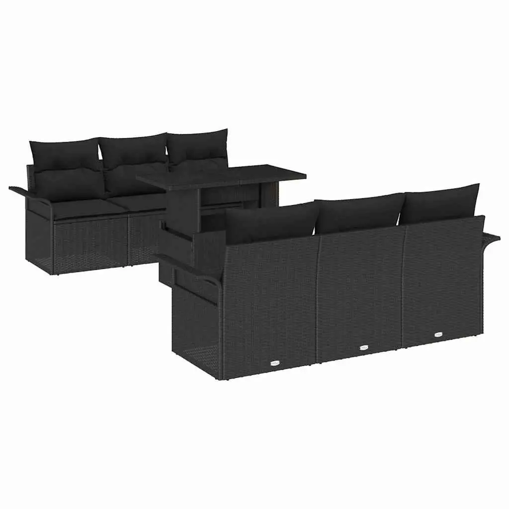 Modular 7-Piece Black Poly Rattan Garden Sofa Set