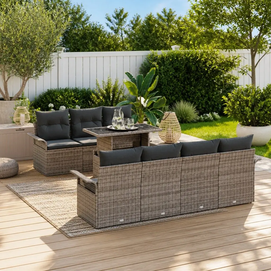 Garden Sofa Set Modular Outdoor Seating 8 Piece Patio Furniture Light Grey