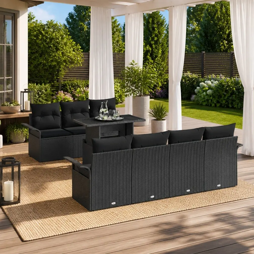 Garden Sofa Set Poly Rattan 8 Pieces Black