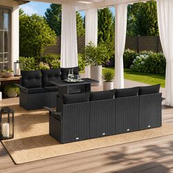 Garden Sofa Set Modular Outdoor Seating 8 Pieces Black Poly Rattan Patio