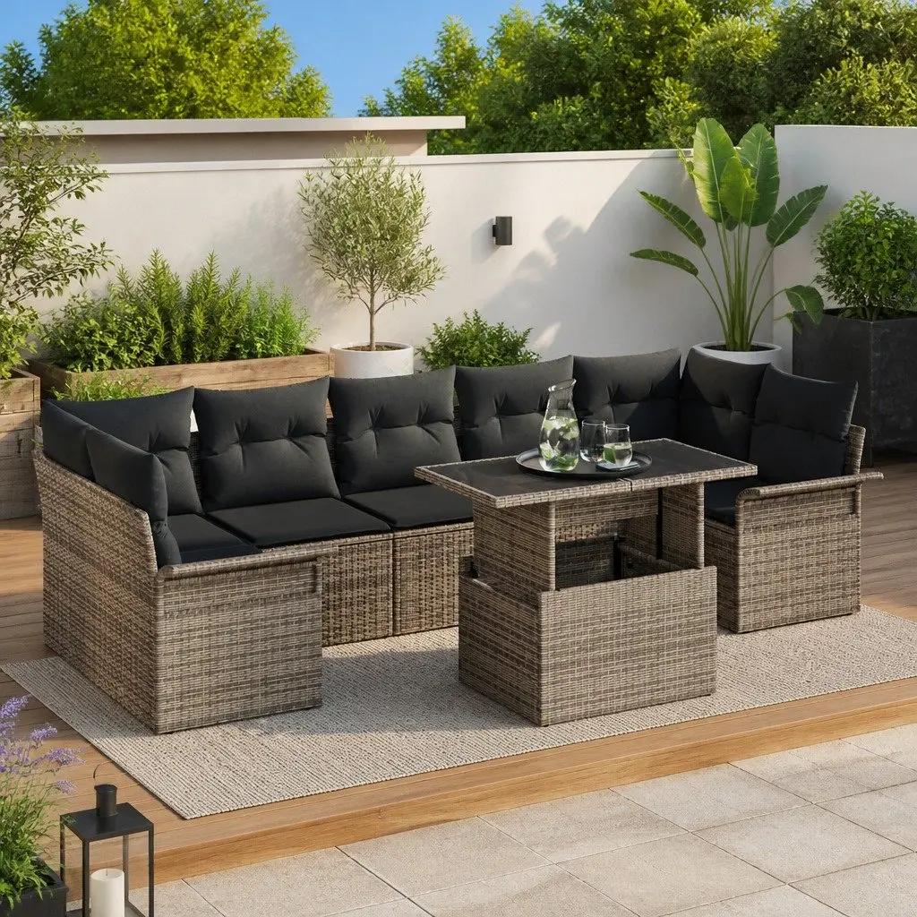 8-Piece Modular Garden Sofa Set in Light Grey