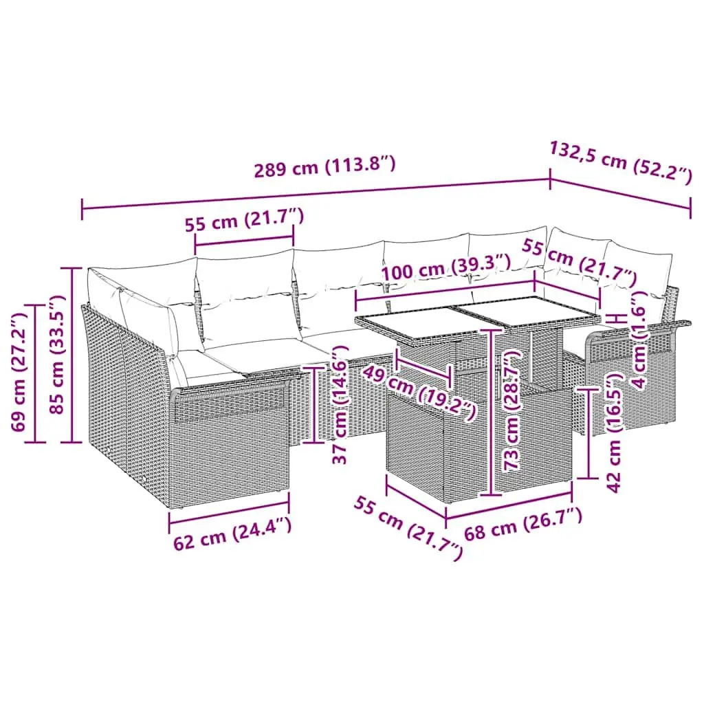 8-Piece Modular Garden Sofa Set in Light Grey