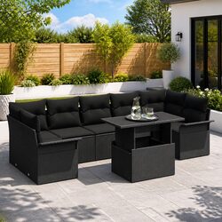 Durable 8 Piece Modular Garden Sofa Set in Black Poly Rattan