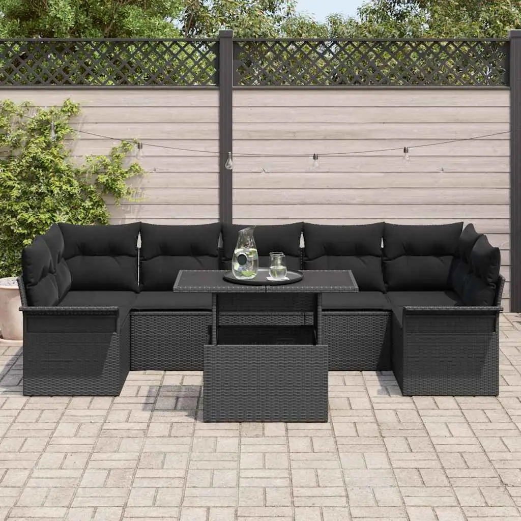 Modular Garden Sofa Set Poly Rattan 8 Piece Outdoor Furniture Black