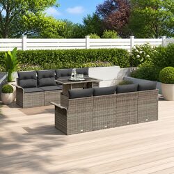 9 Piece Grey Poly Rattan Garden Sofa Set with Cushions