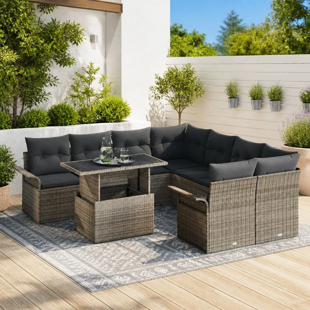 Modular Garden Sofa Set 9 Pieces Grey