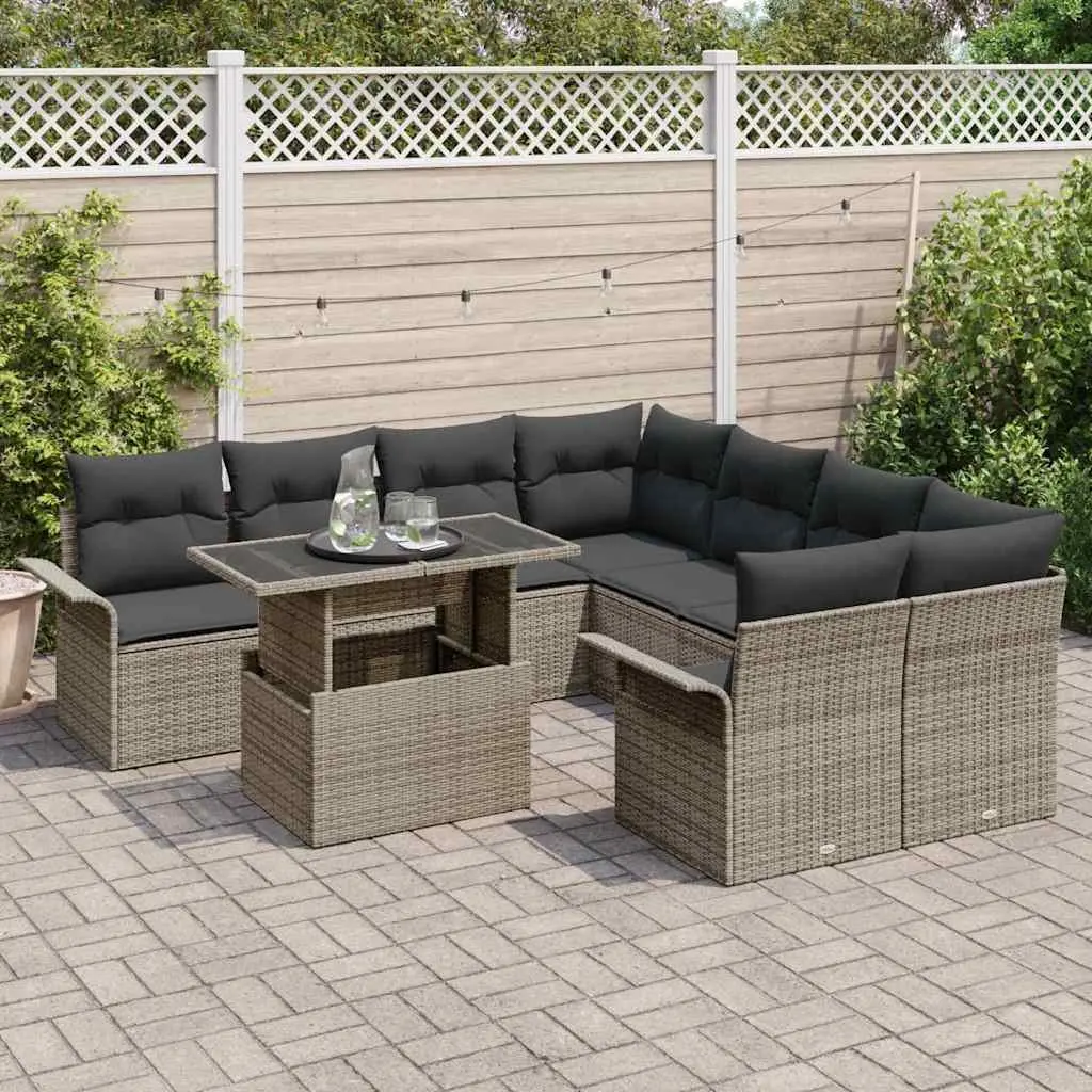 Modular Garden Sofa Set 9 Pieces Grey