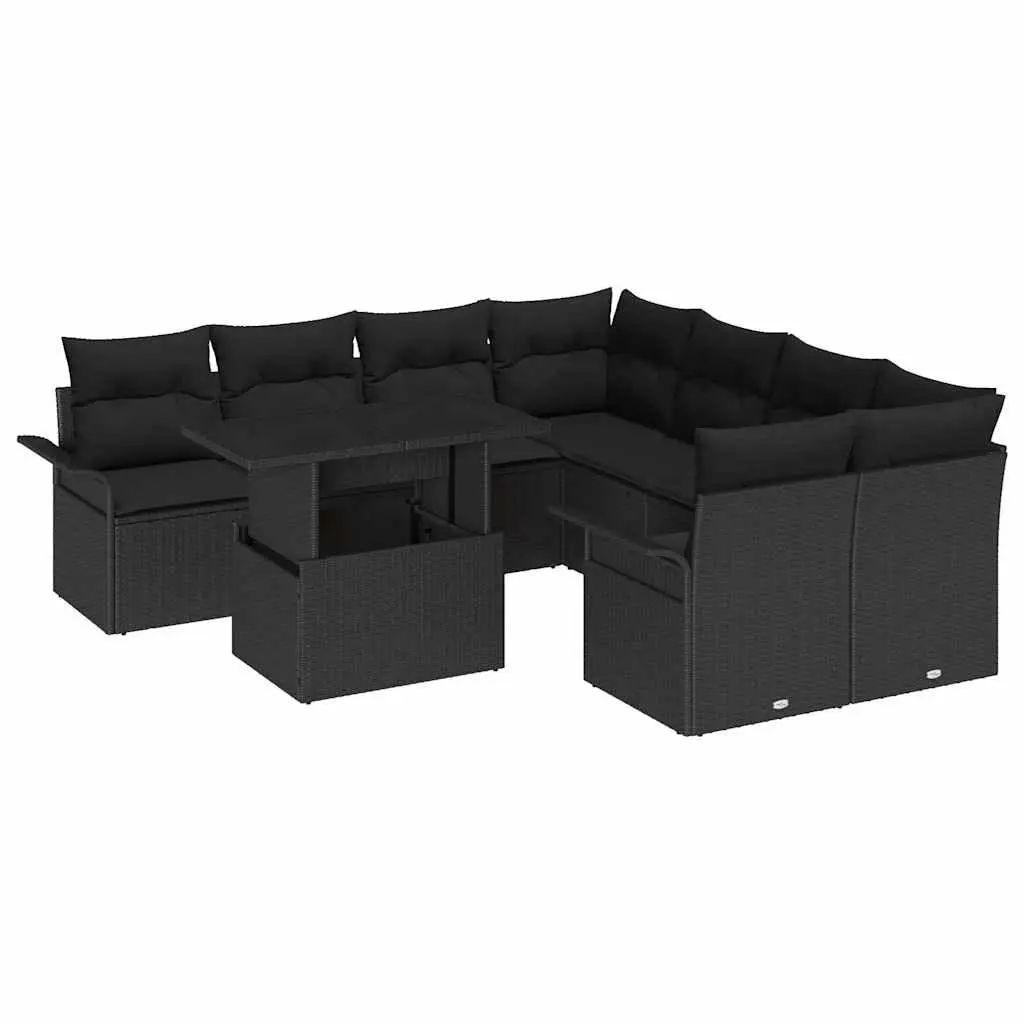 Outdoor Garden Sofa Set 9 Pieces Modular Black Poly Rattan Furniture with