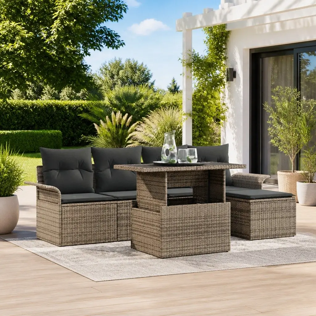 Light Grey 6-Piece Modular Garden Sofa Set with Cushions