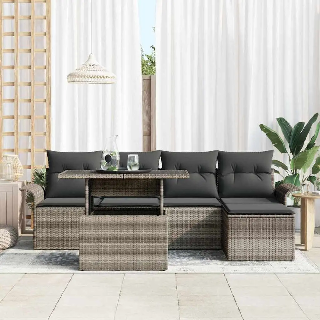 Light Grey 6-Piece Modular Garden Sofa Set with Cushions