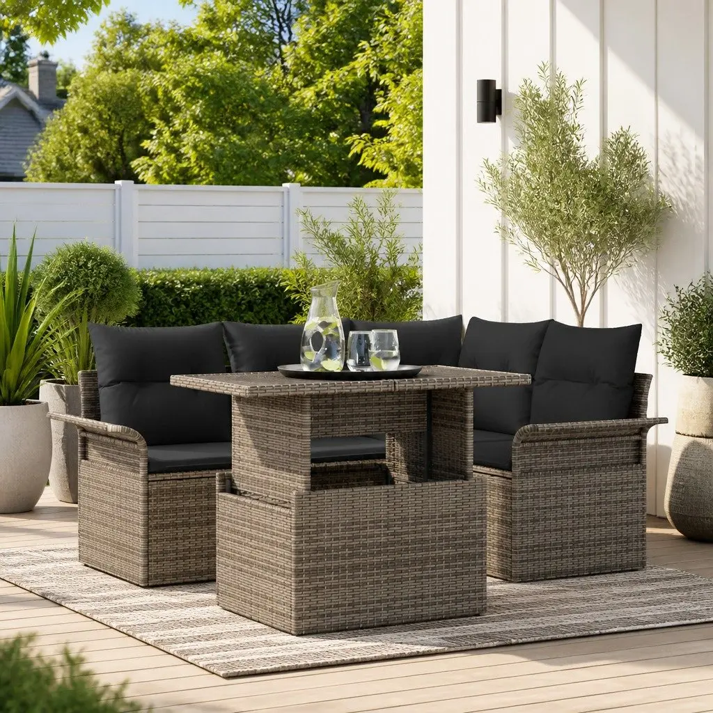 5-Piece Modular Garden Sofa Set in Grey Poly Rattan