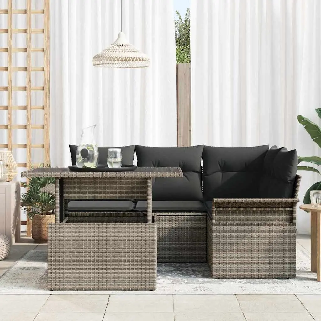 5-Piece Modular Garden Sofa Set in Grey Poly Rattan