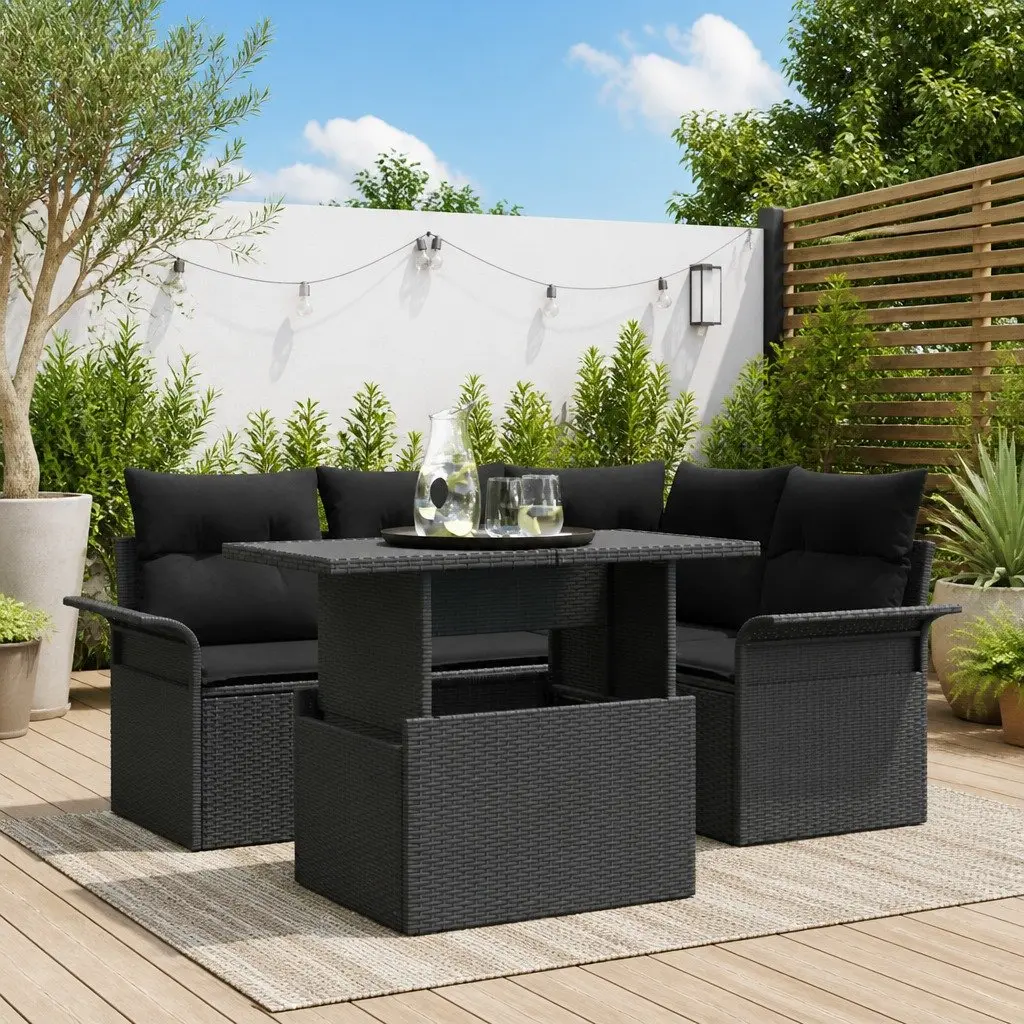 5-Piece Modular Garden Sofa Set in Black Poly Rattan