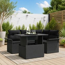 5-Piece Modular Garden Sofa Set in Black Poly Rattan