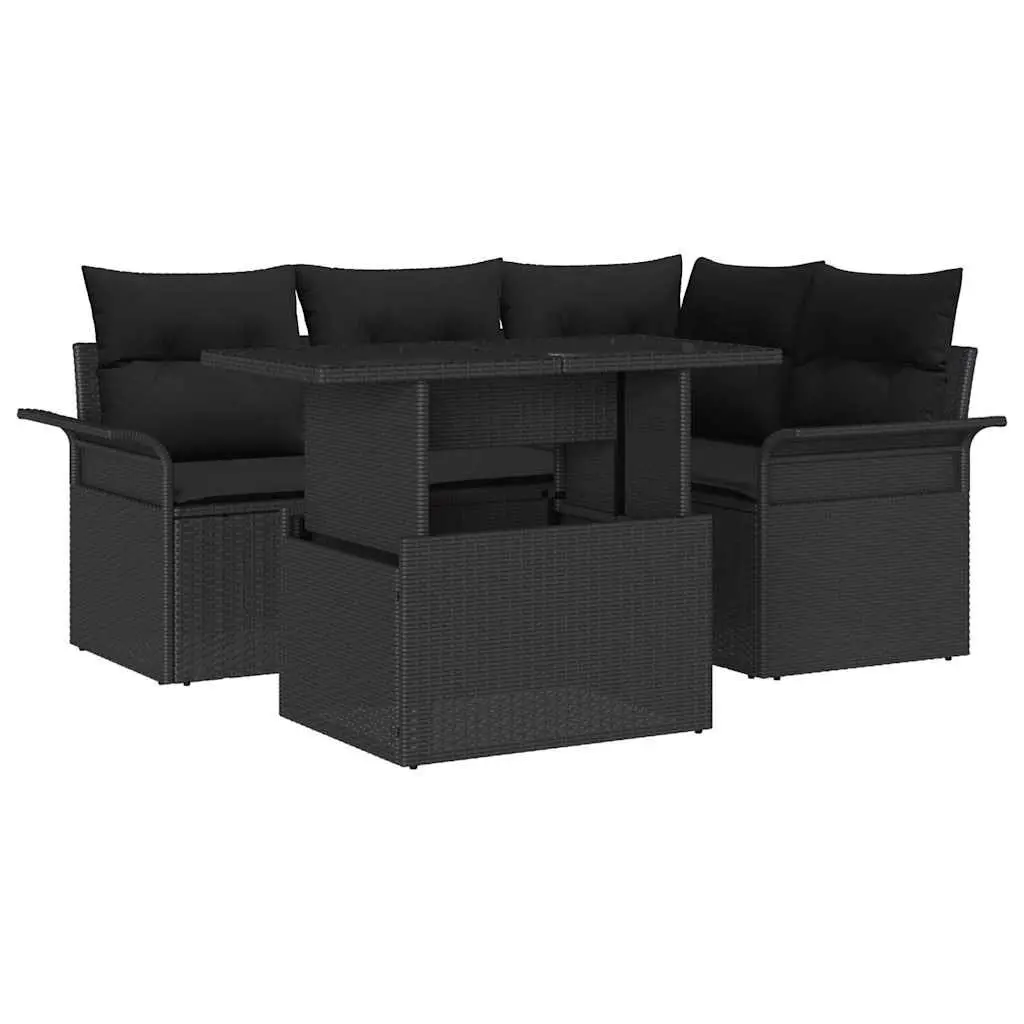 5-Piece Modular Garden Sofa Set in Black Poly Rattan