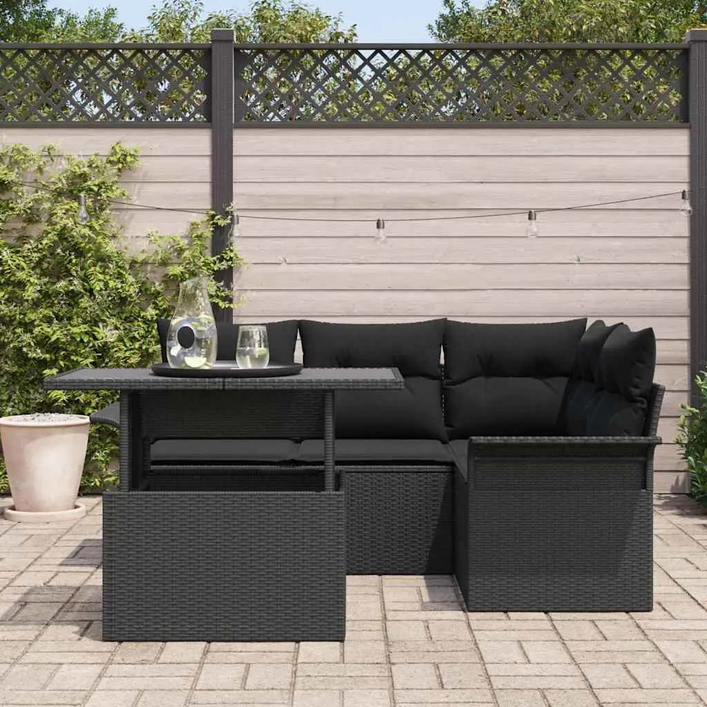 5-Piece Modular Garden Sofa Set in Black Poly Rattan