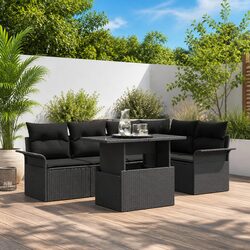Sturdy Black Poly Rattan 6 Piece Modular Garden Sofa Set