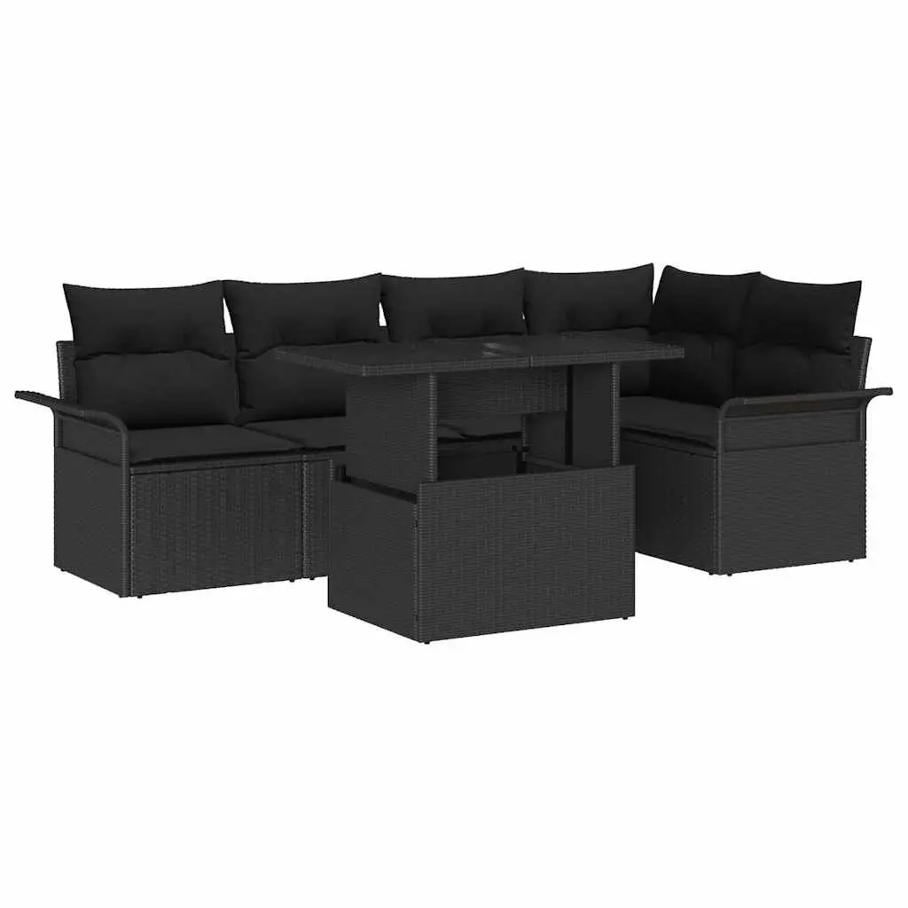 Black Poly Rattan 6 Piece Modular Garden Sofa Set