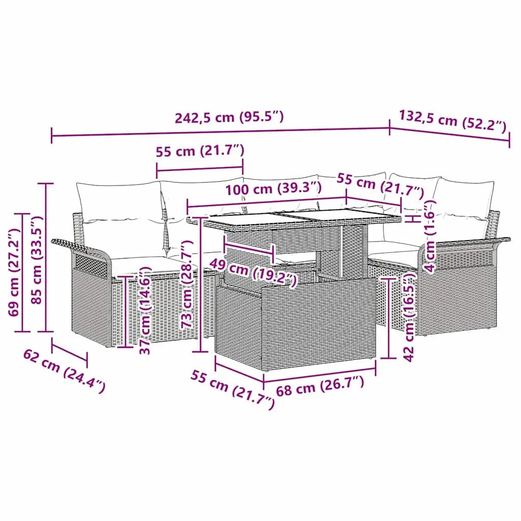 Black Poly Rattan 6 Piece Modular Garden Sofa Set