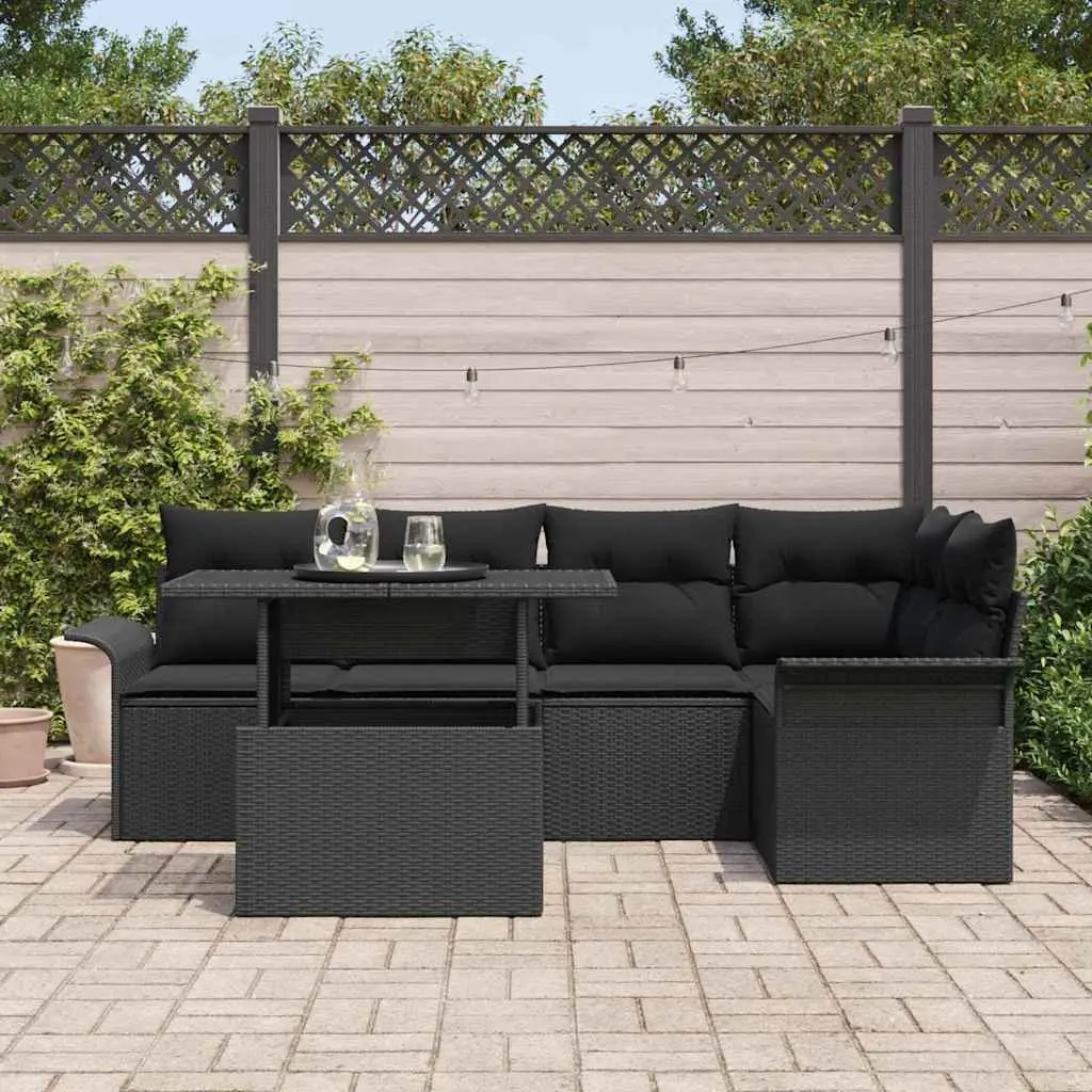 Black Poly Rattan 6 Piece Modular Garden Sofa Set
