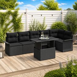 Durable Black Poly Rattan 7-Piece Garden Sofa Set