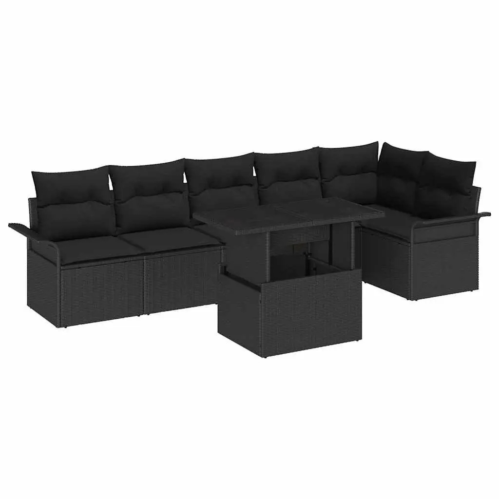 Garden Sofa Set Poly Rattan 7 Piece Outdoor Furniture Black