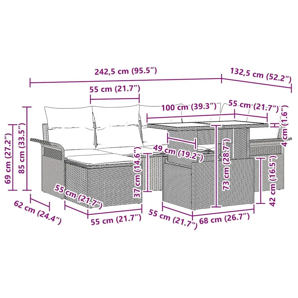 7-Seater Garden Sofa Set with Cushions